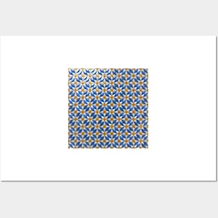 Weiß Blaues Muster mit Goldenen Kreuzen Posters and Art